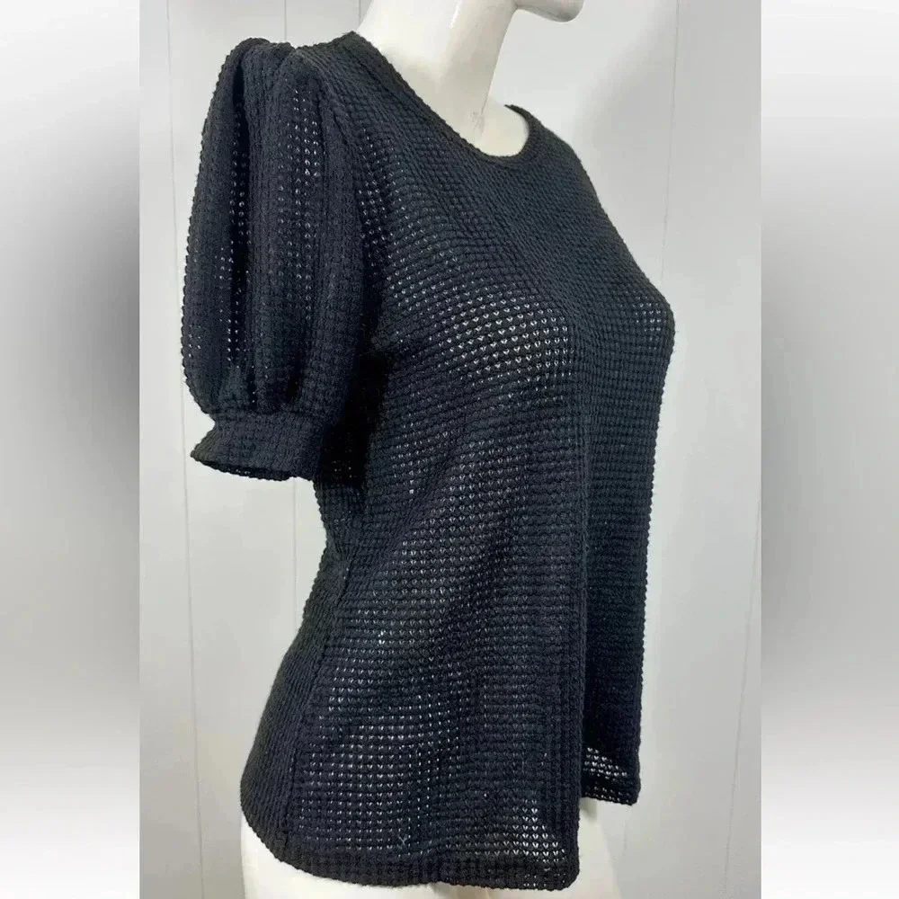 NWT Prettywear Puff Short Sleeve Top Waffle Loose Casual Blouses Sz M - Picture 4 of 9